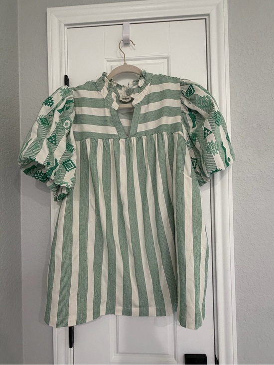 Umgee Tops - Umgee Green and White Striped Tunic Top